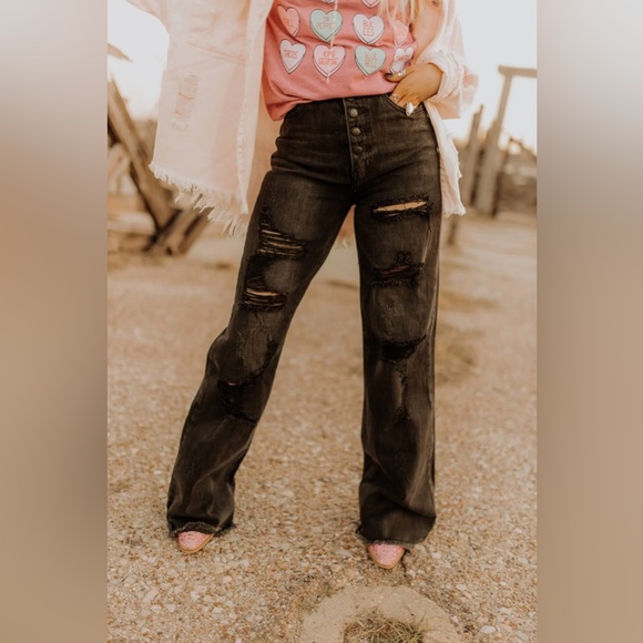 Vibrant M.I.U Denim - Western Distressed Black Jeans